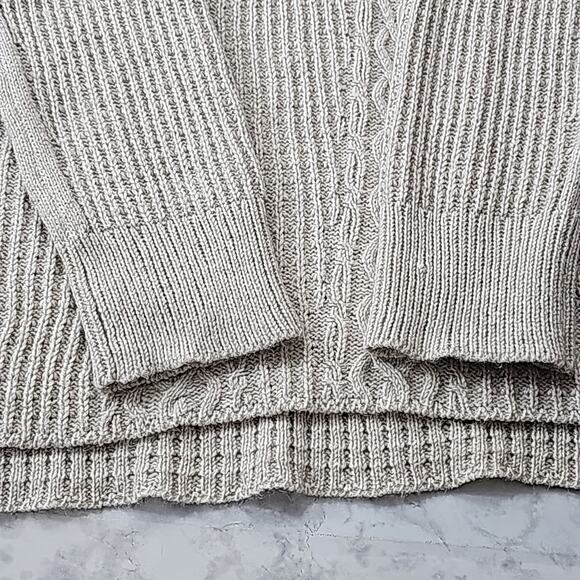 Womens Sz XL Tan Silver Metallic Thread Cable Knit V-neck Tunic Sweater - Picture 4 of 13